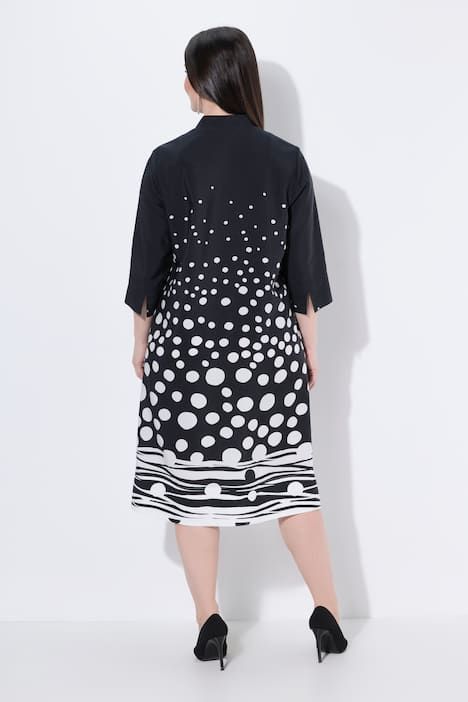 Robe midi en lyocell à pois, coupe évasée, col calice et manches 3/4