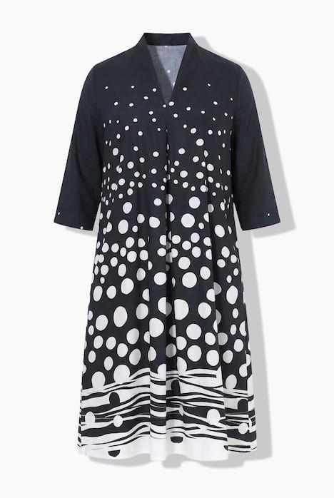 Robe midi en lyocell à pois, coupe évasée, col calice et manches 3/4