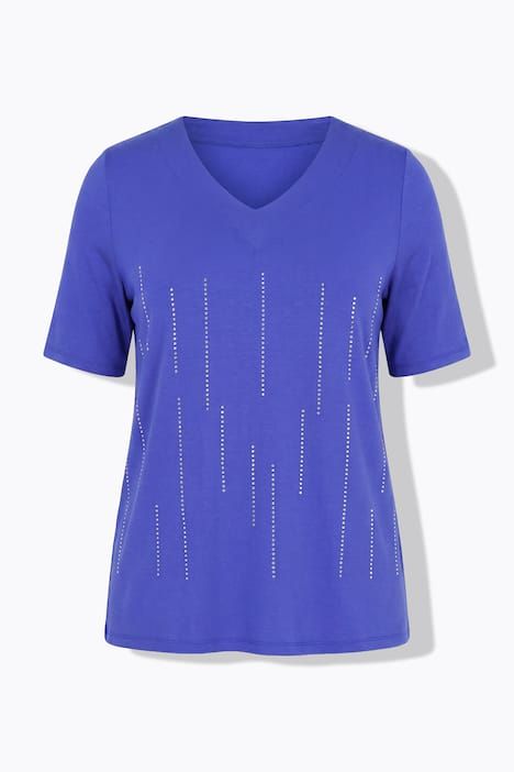 T-shirt avec strass fantaisie, décolleté en V et manches courtes, coupe Classic Fit