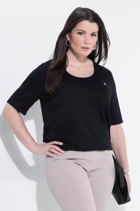 T-shirt en coton Pima, cœur sur le buste, décolleté rond et manches courtes, coupe évasée