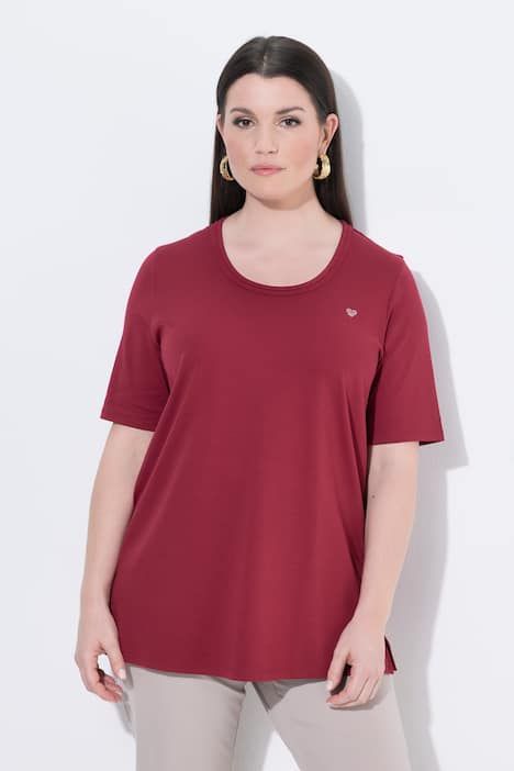 T-shirt en coton Pima, cœur sur le buste, décolleté rond et manches courtes, coupe évasée