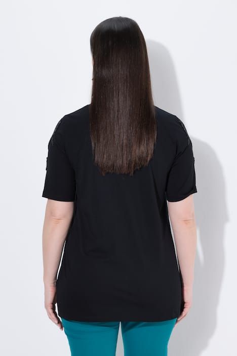 T-shirt avec perles fantaisie, coupe Classic Fit, décolleté en V et manches courtes