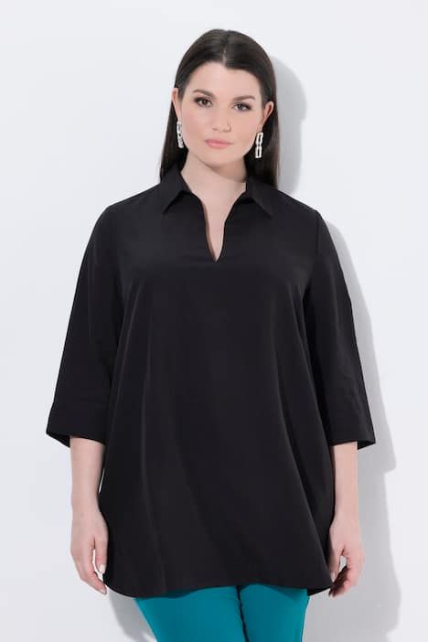 Tunique longue en lyocell, col chemise et manches 3/4, coupe évasée