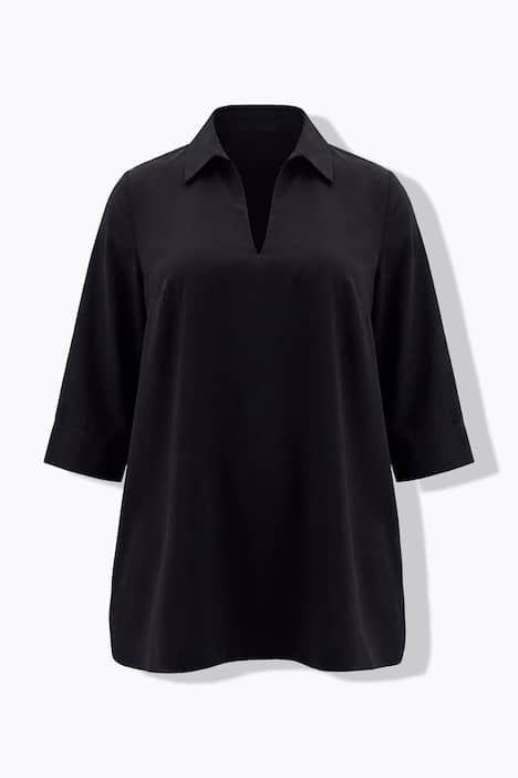 Tunique longue en lyocell, col chemise et manches 3/4, coupe évasée