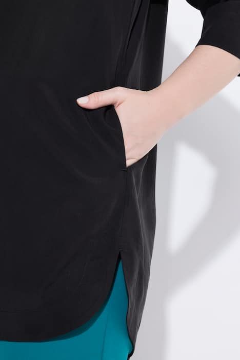 Tunique longue en lyocell, col chemise et manches 3/4, coupe évasée