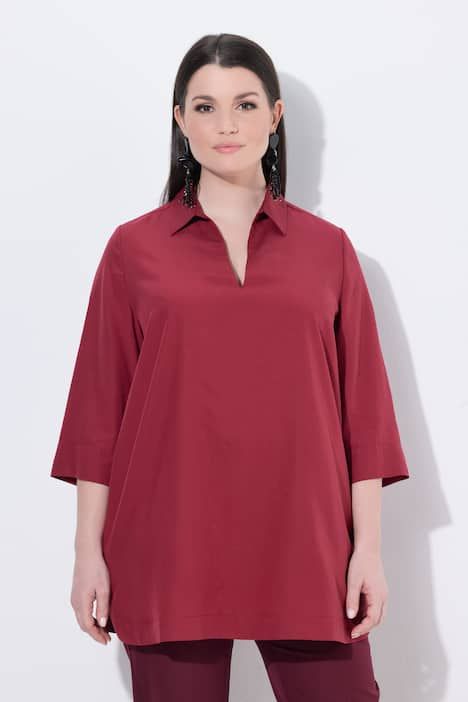 Tunique longue en lyocell, col chemise et manches 3/4, coupe évasée