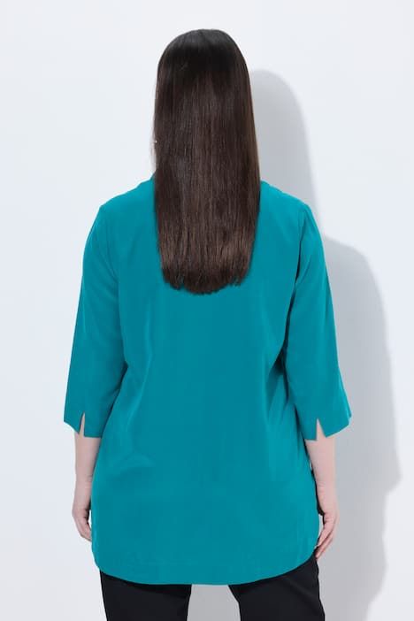 Tunique longue en lyocell, col chemise et manches 3/4, coupe évasée