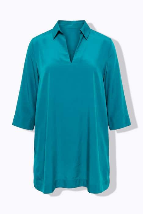 Tunique longue en lyocell, col chemise et manches 3/4, coupe évasée