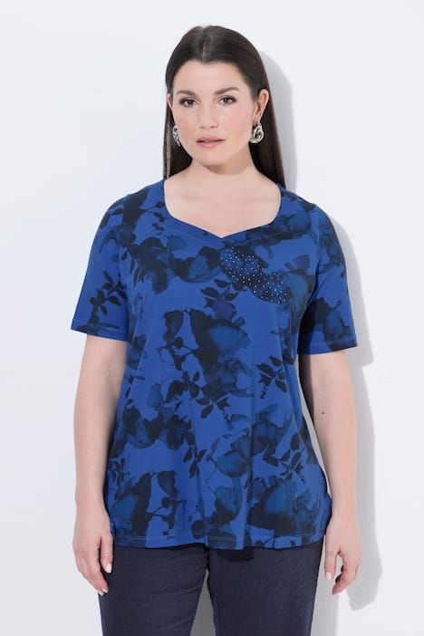 T-shirt en coton Pima, décolleté féminin en forme de cœur, manches courtes et coupe évasée