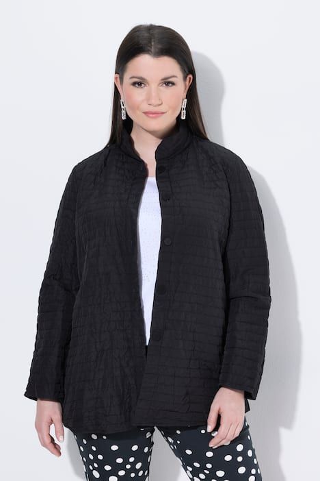 Veste effet froissé, col montant et manches longues, coupe évasée