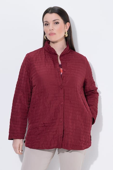 Veste effet froissé, col montant et manches longues, coupe évasée