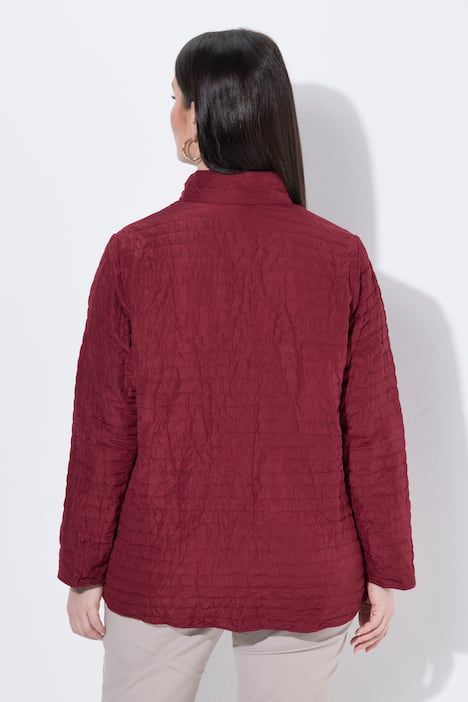 Veste effet froissé, col montant et manches longues, coupe évasée