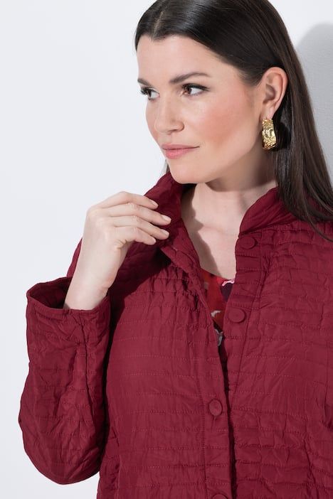 Veste effet froissé, col montant et manches longues, coupe évasée