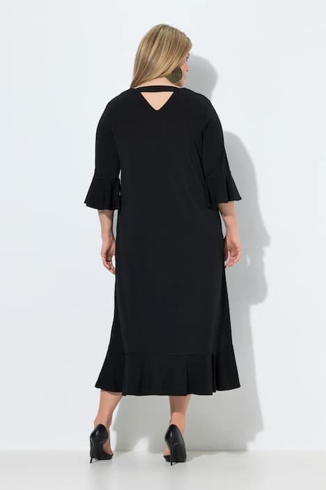 Robe maxi avec volants, coupe évasée, décolleté en V et manches 3/4
