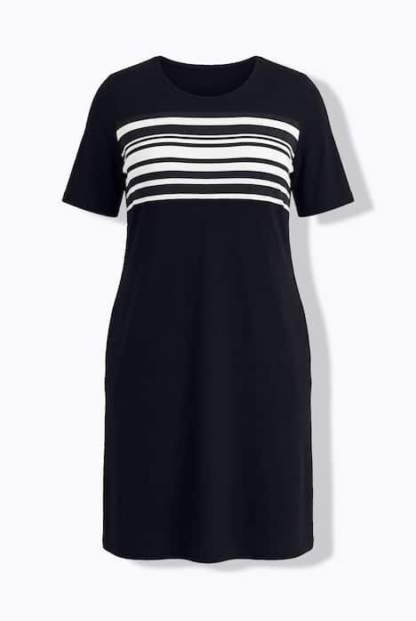 Robe en jersey décolleté rond et manches courtes, empiècement avec rayures