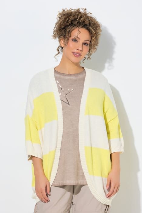 Cardigan à rayures, silhouette en O et manches 3/4 chauve-souris