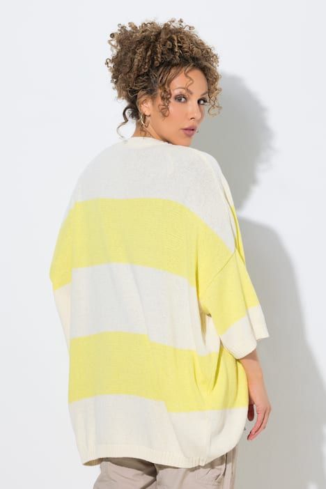 Cardigan à rayures, silhouette en O et manches 3/4 chauve-souris