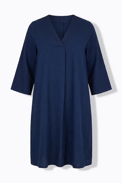 Robe en jersey avec poches et manches 3/4, décolleté en V avec pli fantaisie
