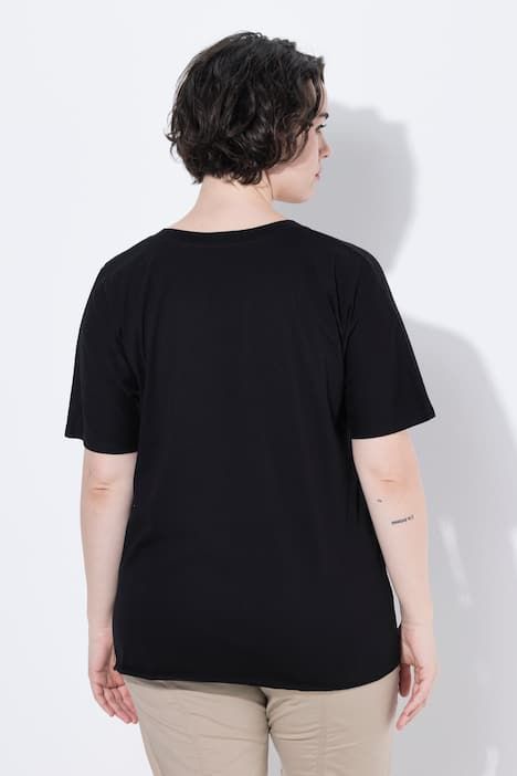 T-shirt oversize, dentelle ajourée, décolleté rond et manches courtes