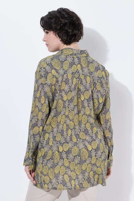 Chemisier motif ananas, col chemise et manches longues
