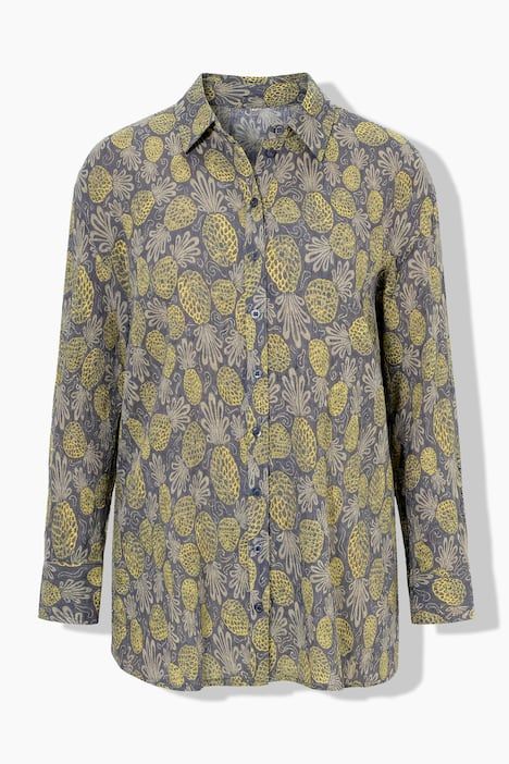 Chemisier motif ananas, col chemise et manches longues