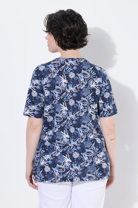 T-shirt avec plis fantaisie, coupe évasée, décolleté en V et manches courtes