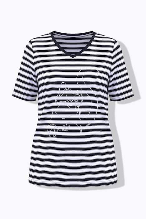 T-shirt à rayures avec motif aux reflets métalliques, décolleté en V et manches courtes