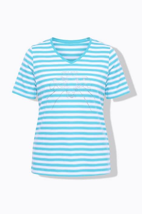 T-shirt à rayures avec motif aux reflets métalliques, décolleté en V et manches courtes