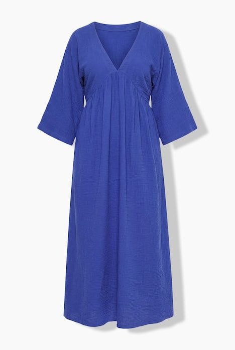 Robe maxi en mousseline, coupe évasée, décolleté en V et manches 3/4