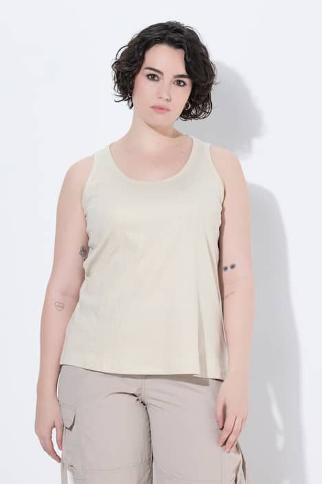 Débardeur en jersey côtelé, motif aux reflets métalliques, décolleté rond et coupe Slim Fit, sans manches