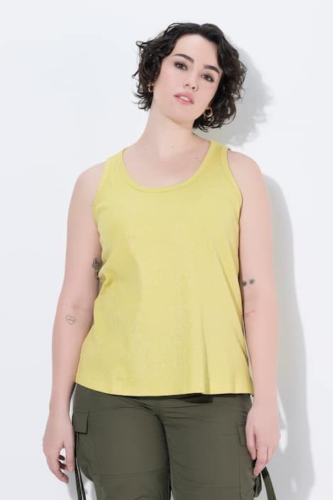 Débardeur en jersey côtelé, motif aux reflets métalliques, décolleté rond et coupe Slim Fit, sans manches