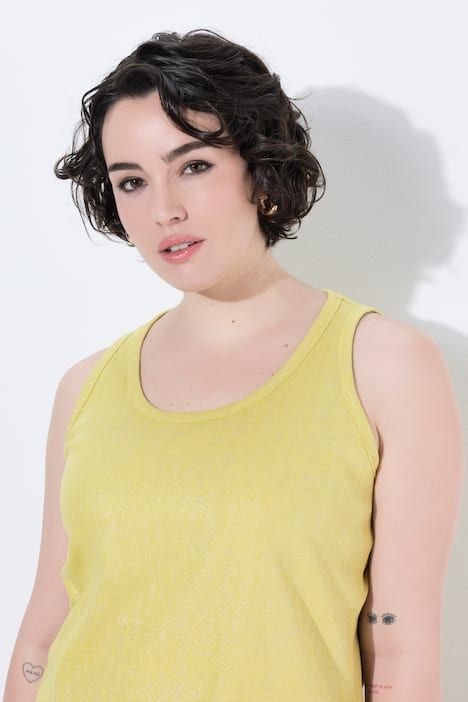 Débardeur en jersey côtelé, motif aux reflets métalliques, décolleté rond et coupe Slim Fit, sans manches