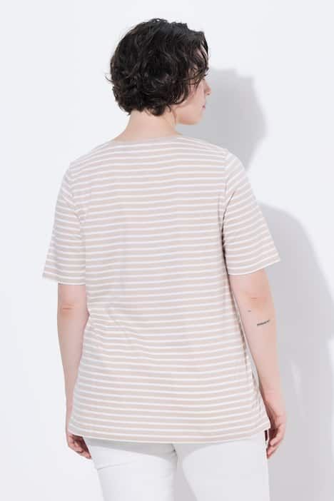 T-shirt rayé avec broderies, décolleté rond et manches courtes, coupe évasée