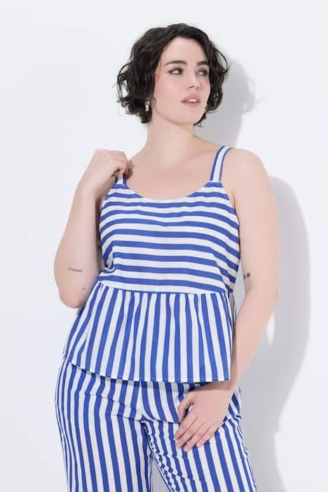 Haut sans manches, coupe évasée, jeu de rayures et bretelles ajustables