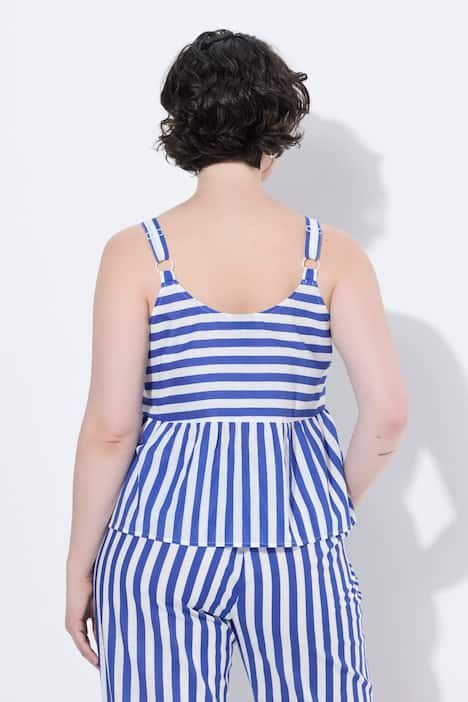 Haut sans manches, coupe évasée, jeu de rayures et bretelles ajustables