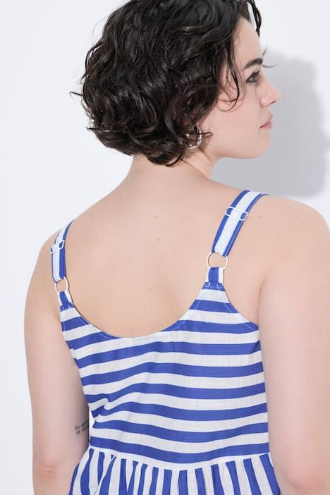Haut sans manches, coupe évasée, jeu de rayures et bretelles ajustables