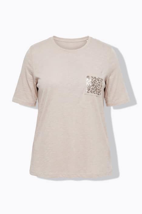 T-shirt décolleté rond et manches courtes, poche poitrine avec petites pierres fantaisie