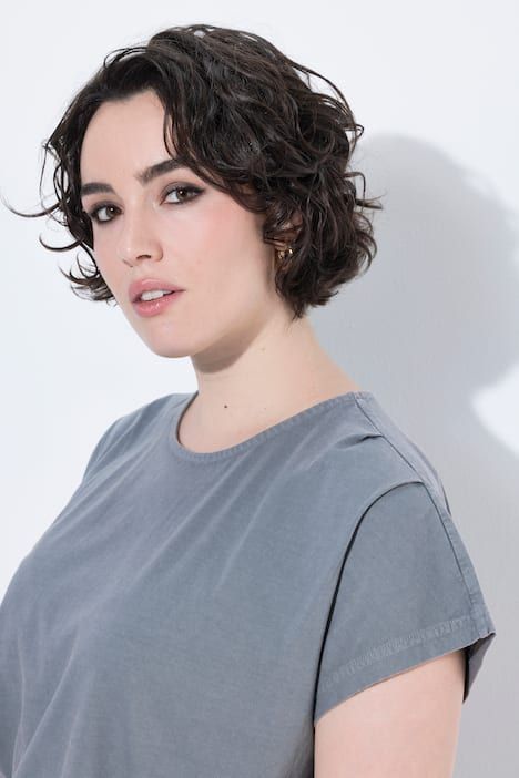 T-shirt oversize avec plis fantaisie, décolleté rond et manches évasées