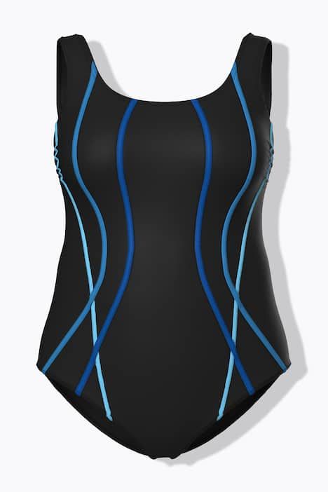 Maillot de bain sans bonnets souples, décolleté rond et passepoils