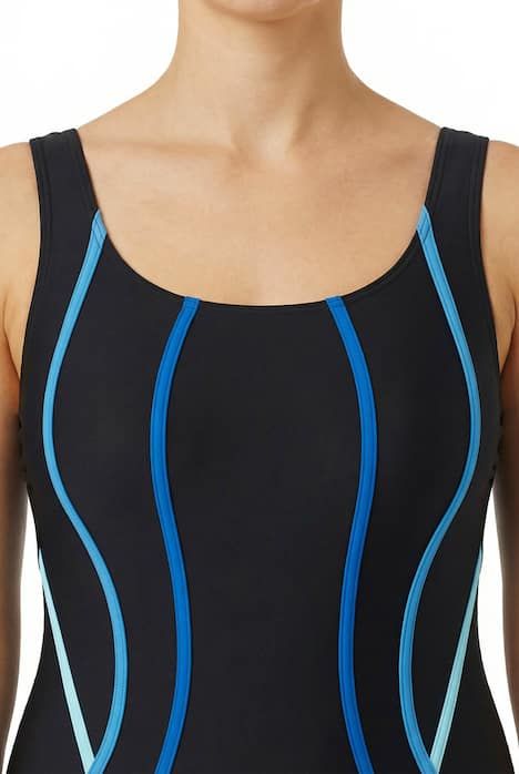 Maillot de bain sans bonnets souples, décolleté rond et passepoils