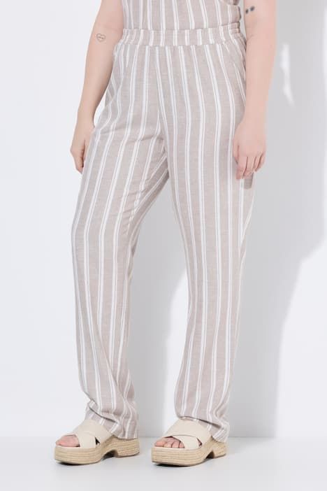 Pantalon Ruby en lin rayé, jambe droite et taille élastique