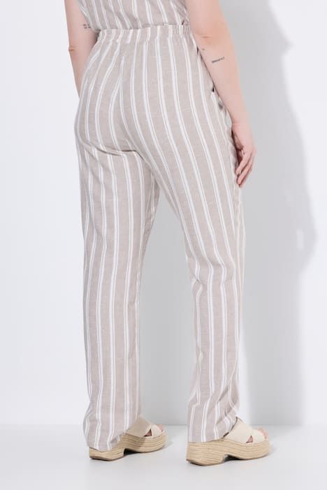 Pantalon Ruby en lin rayé, jambe droite et taille élastique