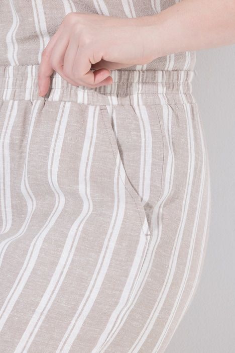 Pantalon Ruby en lin rayé, jambe droite et taille élastique