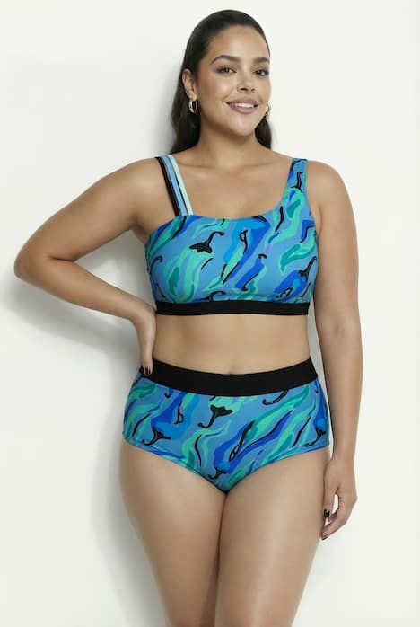 Bikini motif piments, bonnets souples et triple bretelle, matière recyclée