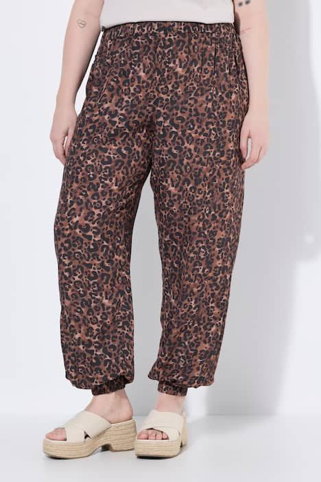 Pantalon Rose, motif léopard, jambe large et taille élastique