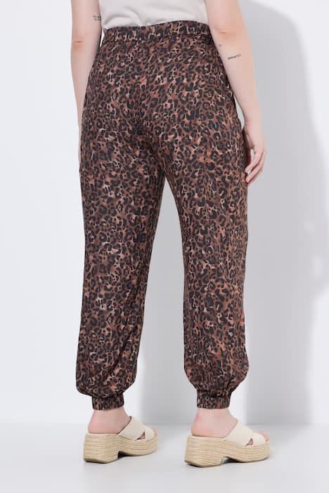 Pantalon Rose, motif léopard, jambe large et taille élastique