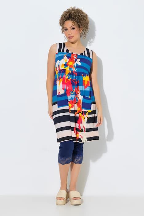 Robe sans manches en jersey, jeux de motifs et décolleté rond, coupe évasée