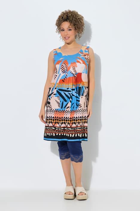 Robe sans manches en jersey, jeux de motifs et décolleté rond, coupe évasée