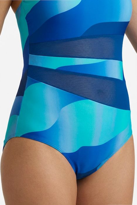 Maillot de bain avec bonnets souples et bretelle triple, motif vagues, matière recyclée