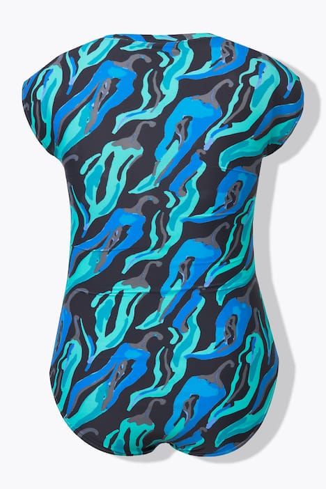 Maillot de bain sans bonnets souples, motif piments et fermeture zippée, matière recyclée